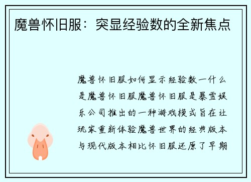 魔兽怀旧服：突显经验数的全新焦点