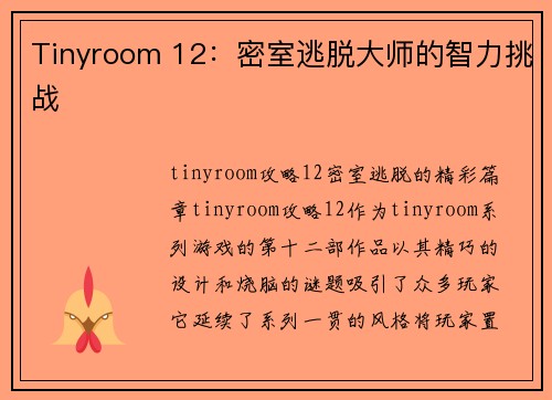 Tinyroom 12：密室逃脱大师的智力挑战